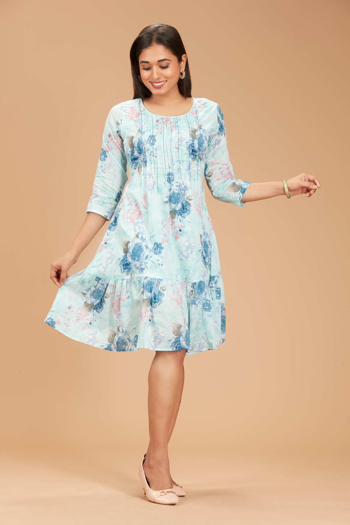 Blue Printed Flare Dress